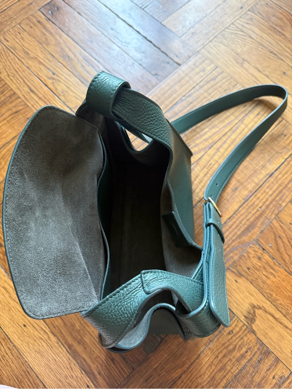 Cuyana RARE Bottle Green Double Loop Pebbled Leather Bag, Excellent Condition - Picture 11 of 16